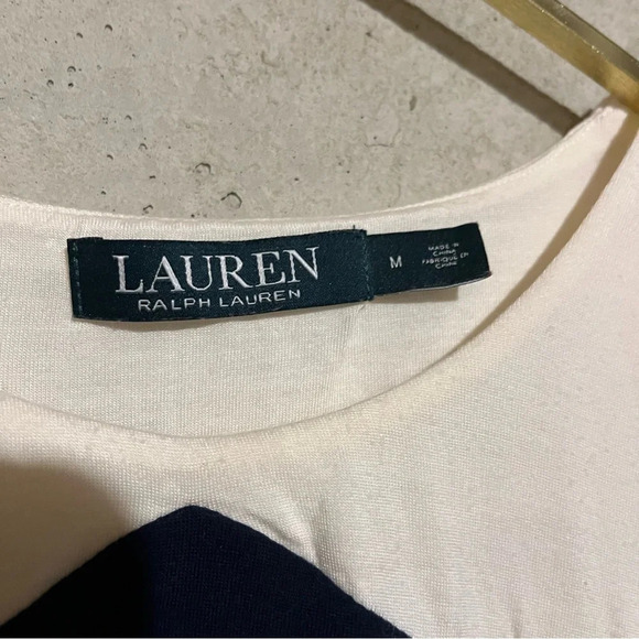Lauren Ralph Lauren Colorblock Lined Cap Sleeve Shirt Navy Cream Women’s Size M - Picture 8 of 9